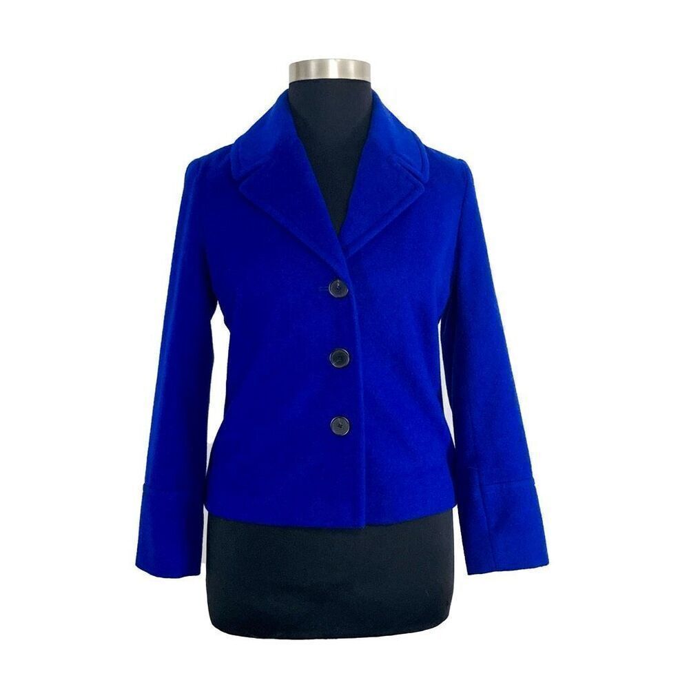 Coldwater Creek 12 L Cobalt Blue Wool Blend Short Pea Coat Blazer Career Office